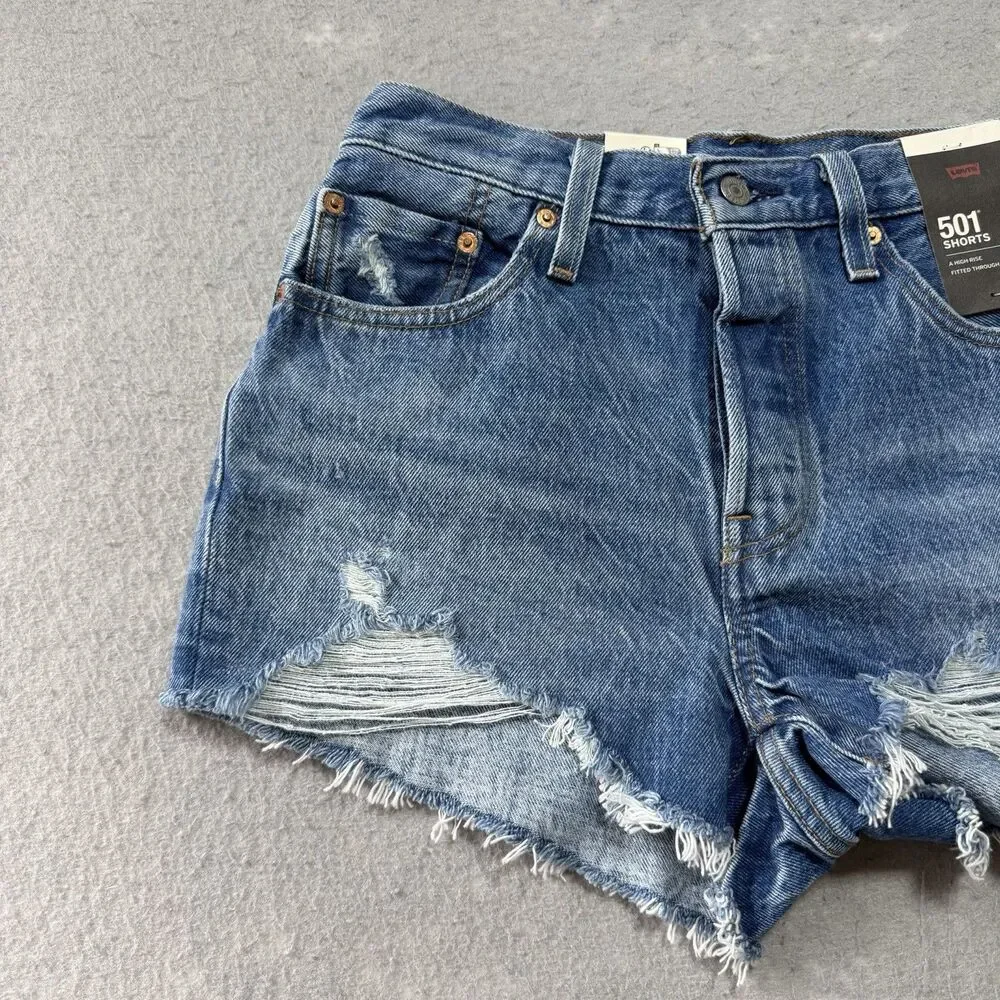 Levi's Shorts Women's Size 28 501 Premium High-Rise Jean Shorts Denim Distressed